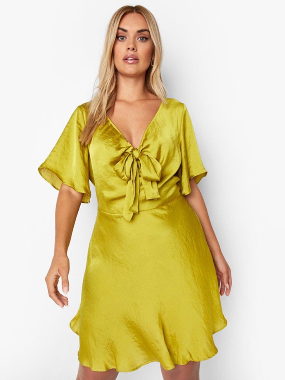 Satin mini dress with bow
